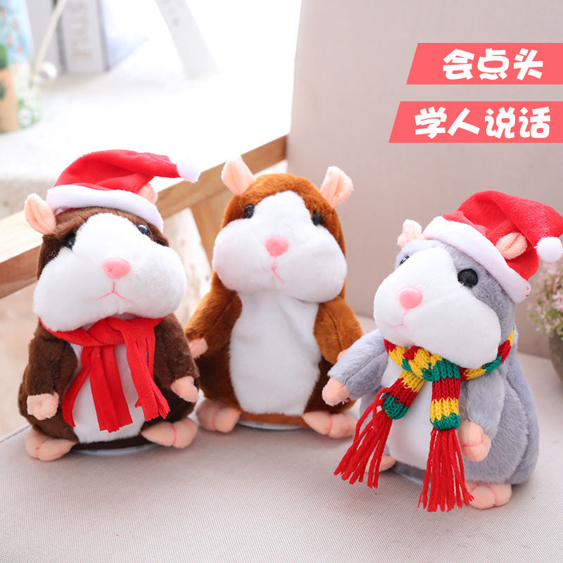 16cm Christmas Talking Hamster Plush Toy Interactive Sound Record Plush Hamster Stuffed Toys for Children Kids Christmas Gift